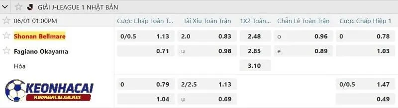Tỷ lệ soi kèo nhà cái Shonan Bellmare vs Fagiano Okayama